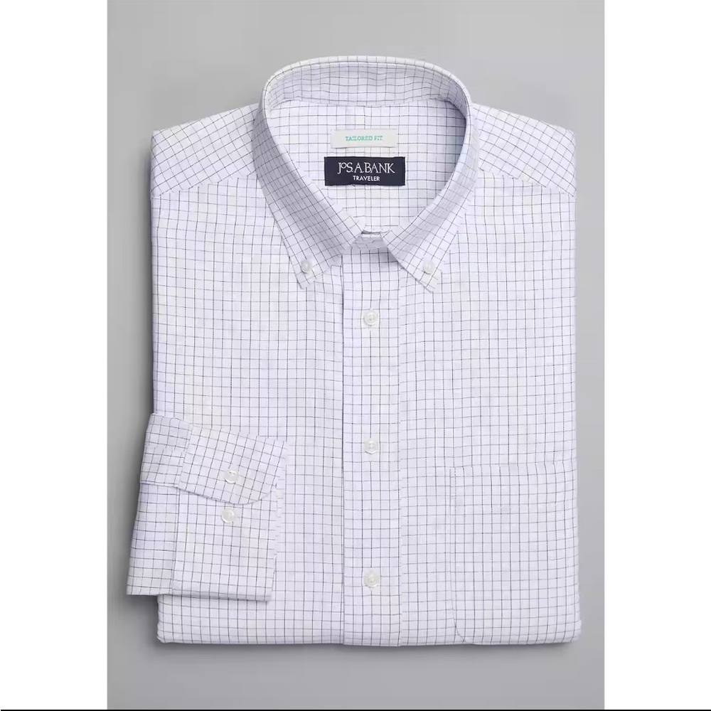 Jos. A. Bank - Traveler Collection Tailored Fit, Collar, Grid Dress Shirt